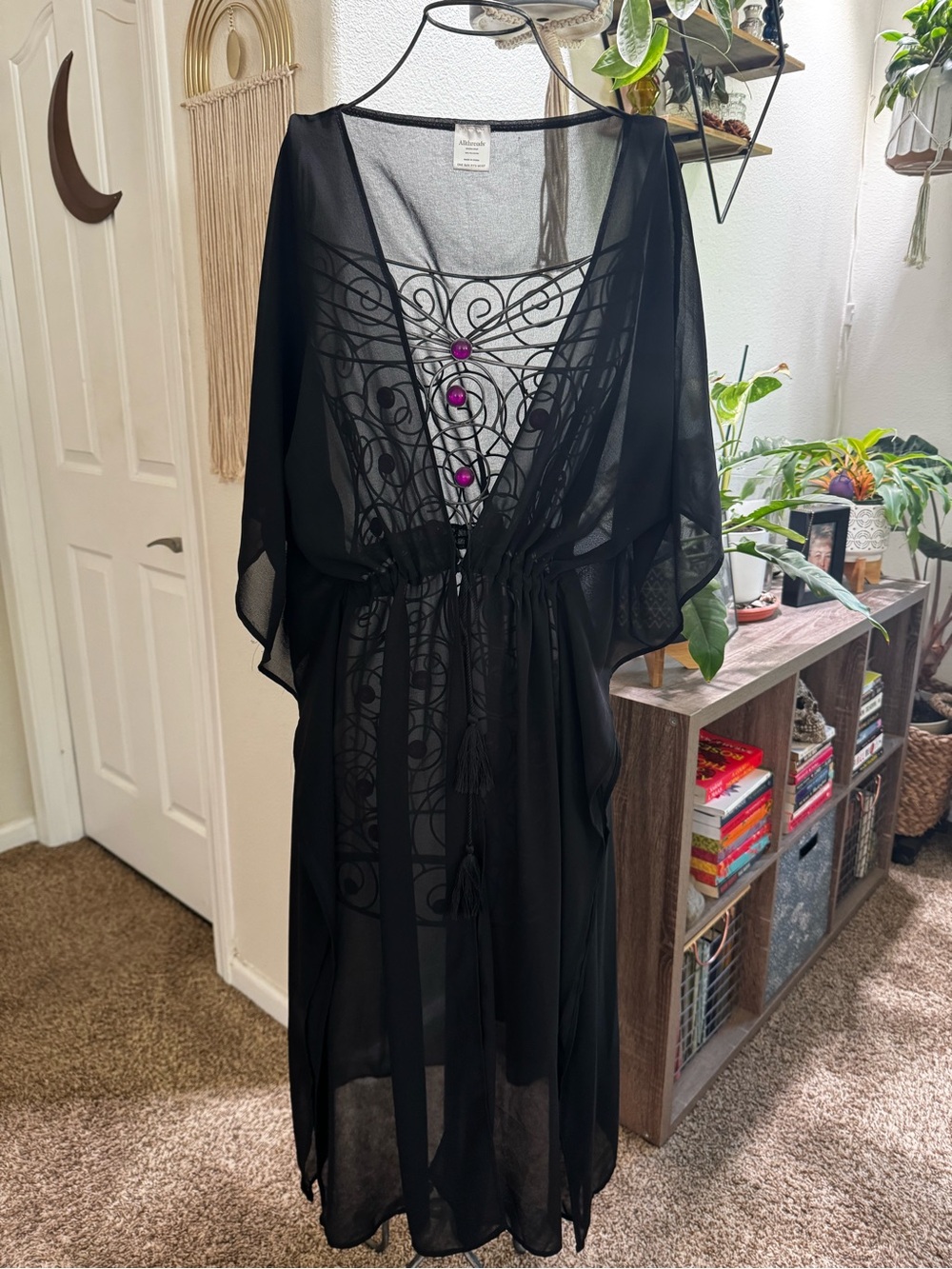 Black Sheer Tie-Waist Kaftan